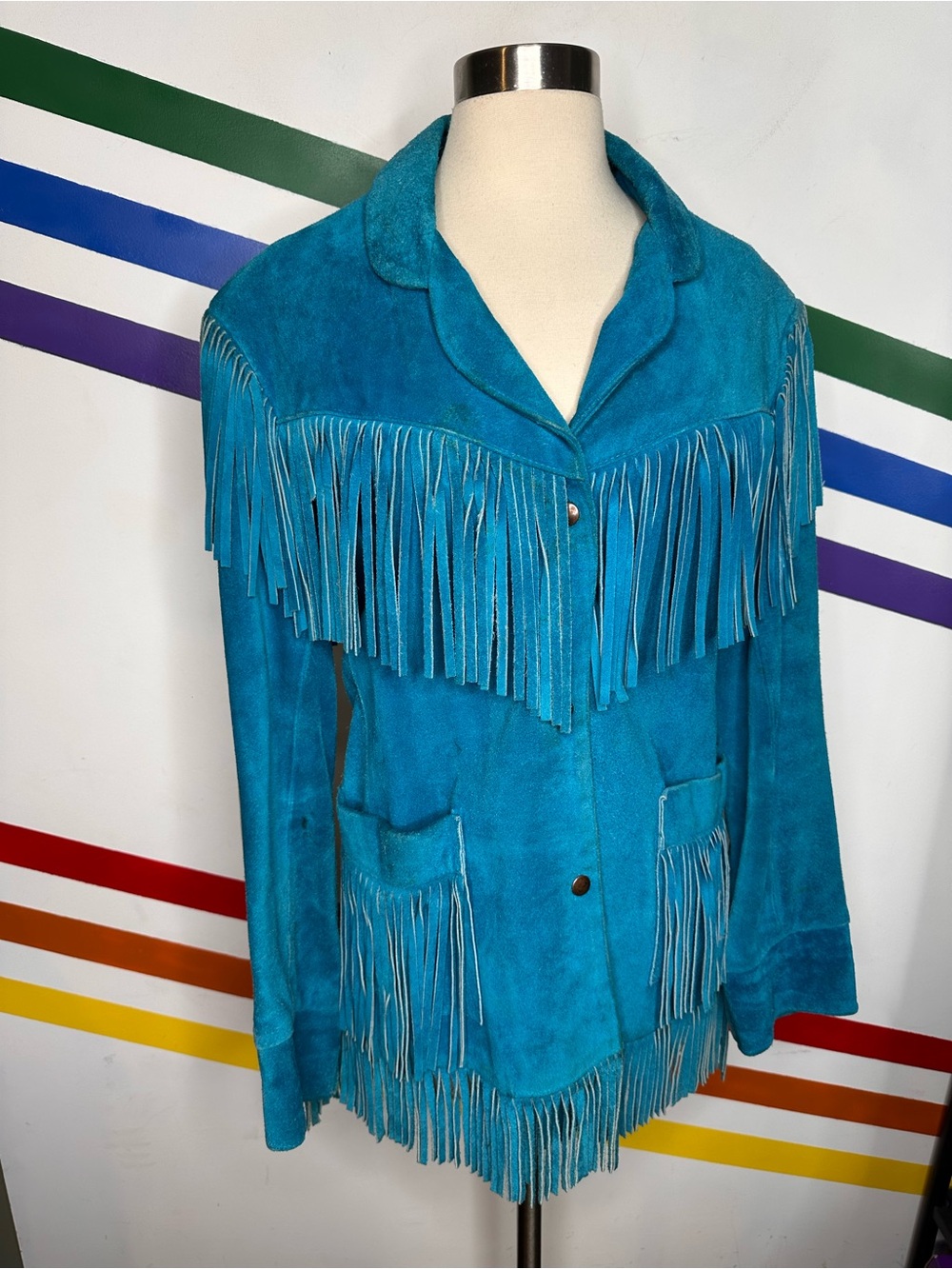 Vintage Vakko blue suede fringe jacket size 7